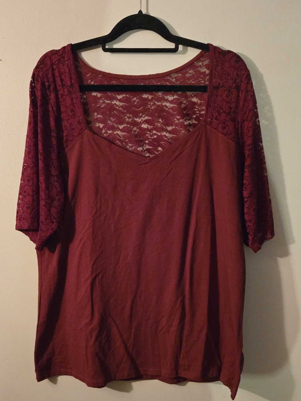 torrid Burgundy Lace Sleeve V-Neck Women’s Top